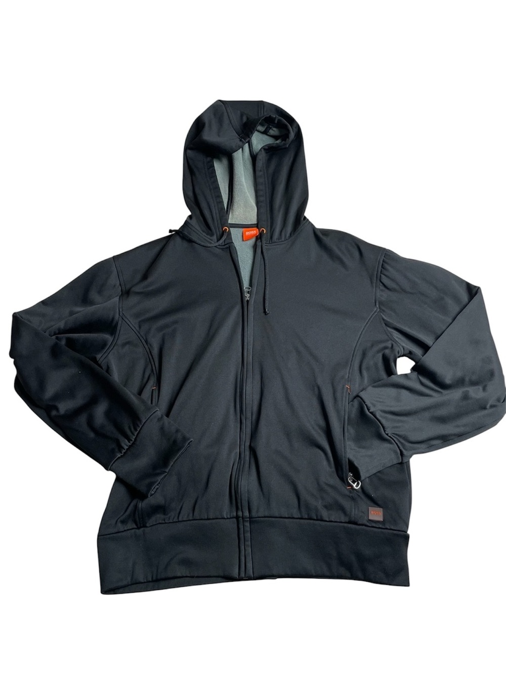 Hugo Boss Black Hooded Zip-Up Windbreaker with Orange Accents